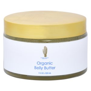 Organic Belly Butter in glass jar with gold lid