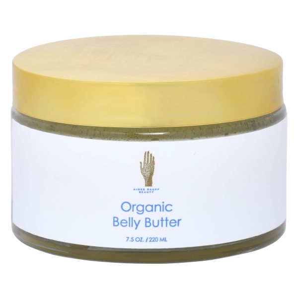 Organic Belly Butter in glass jar with gold lid